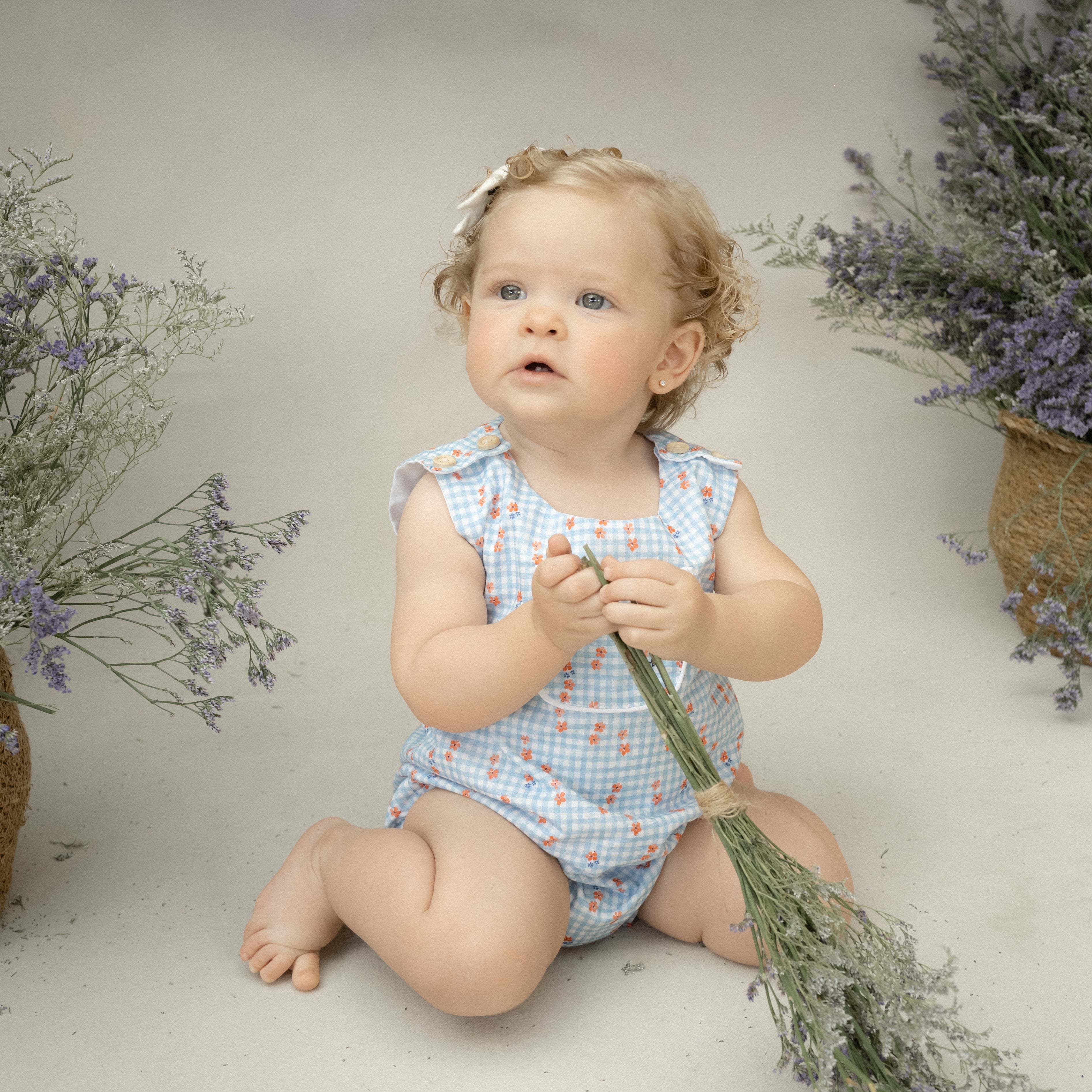 Bombacho Daniela vichy azul mini flor