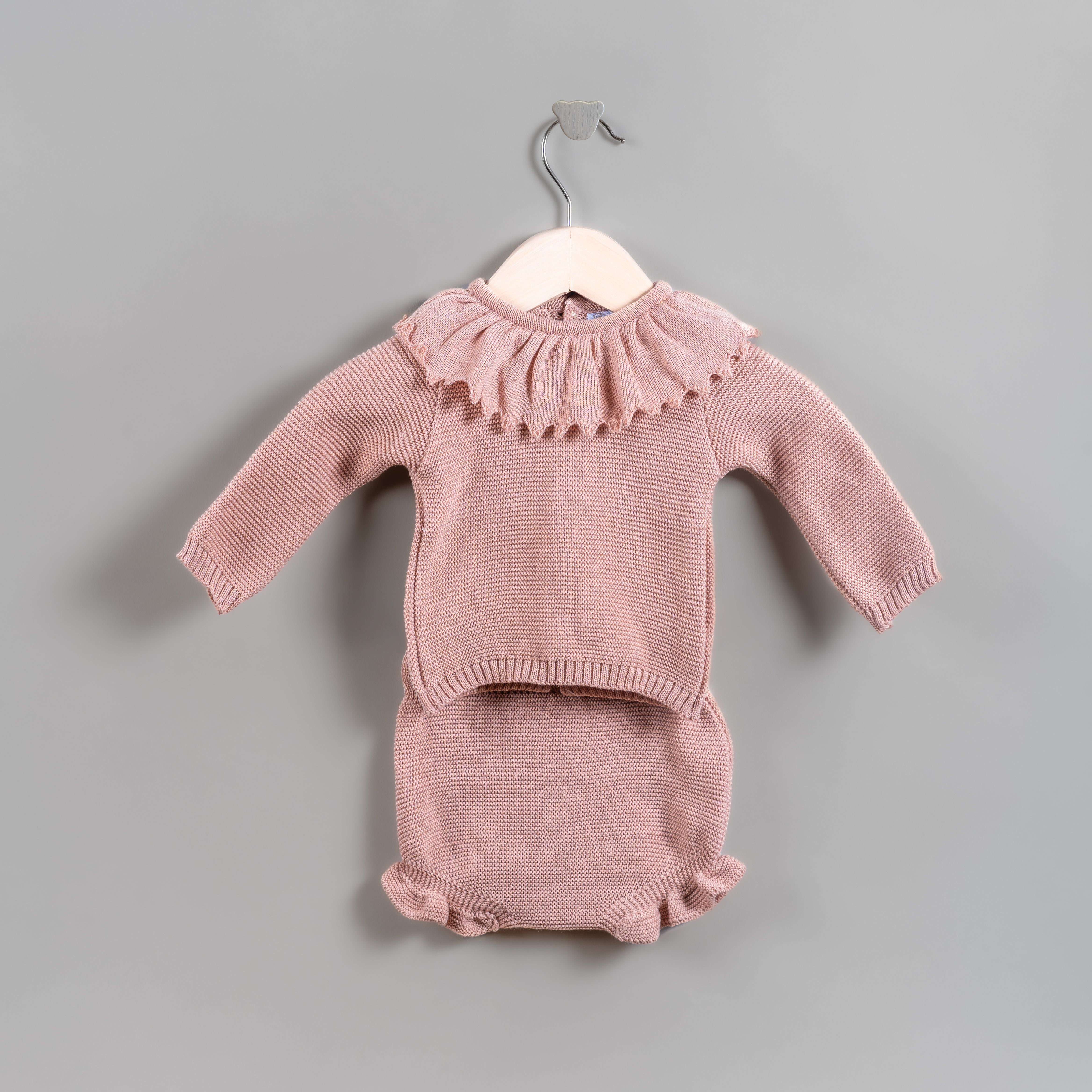 Set tejido calzón onditas rosa