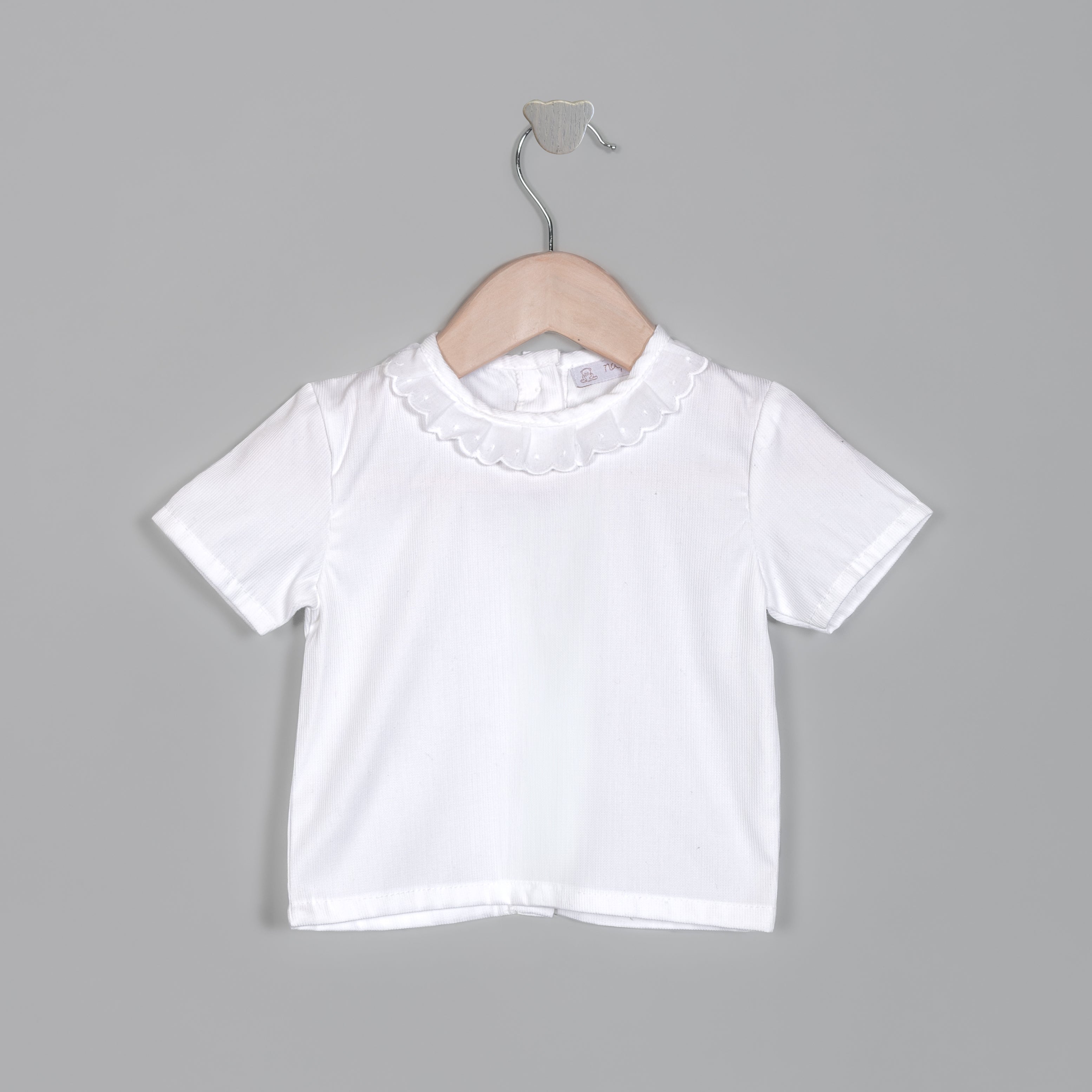 Camisa de pique con tira bordada para bebé manga corta