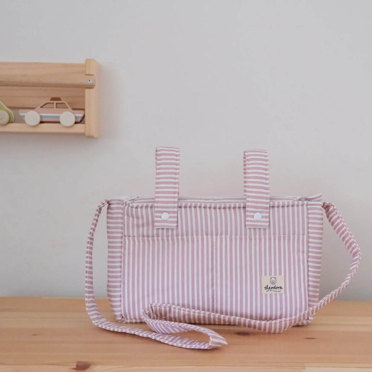 Pañalera rayas dusty pink