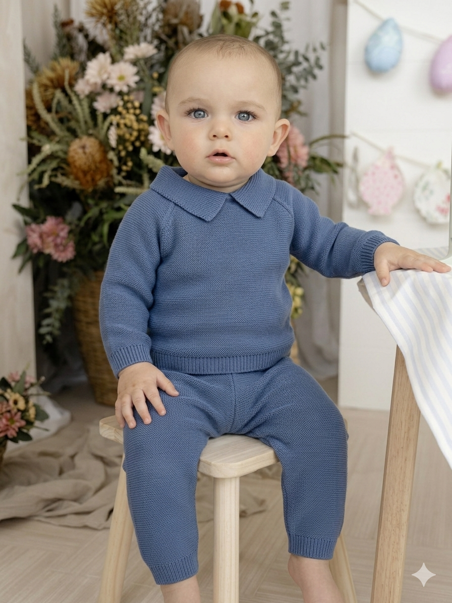 Set pantalon tejido sin pies indigo