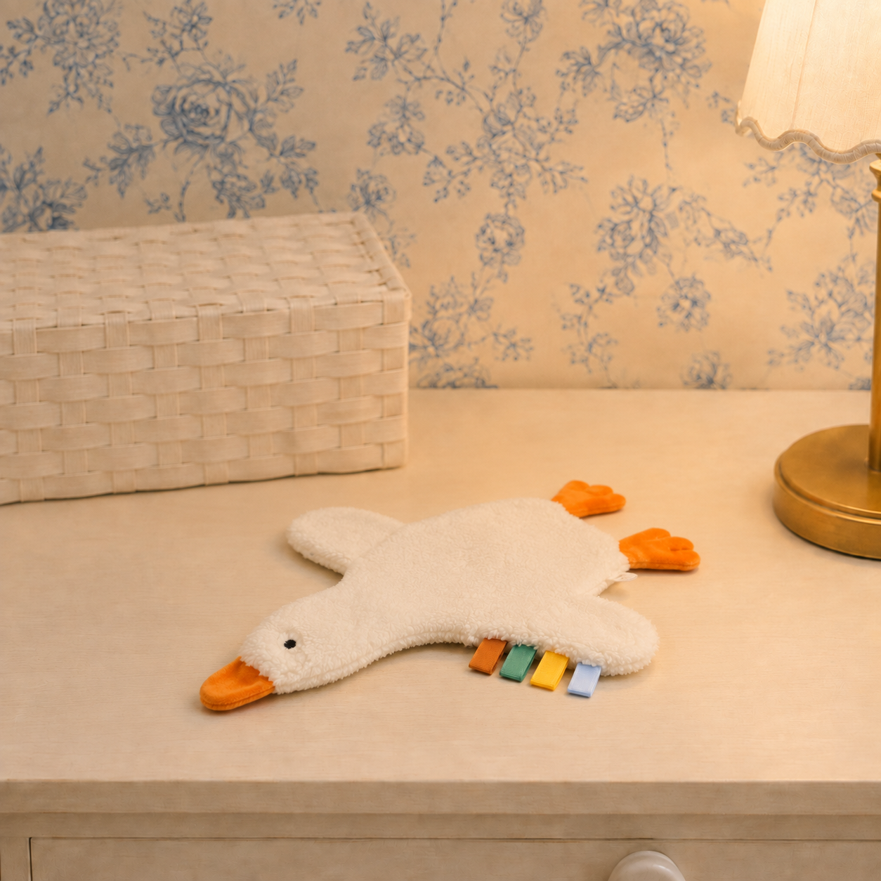 Juguete de peluche pato aplastado