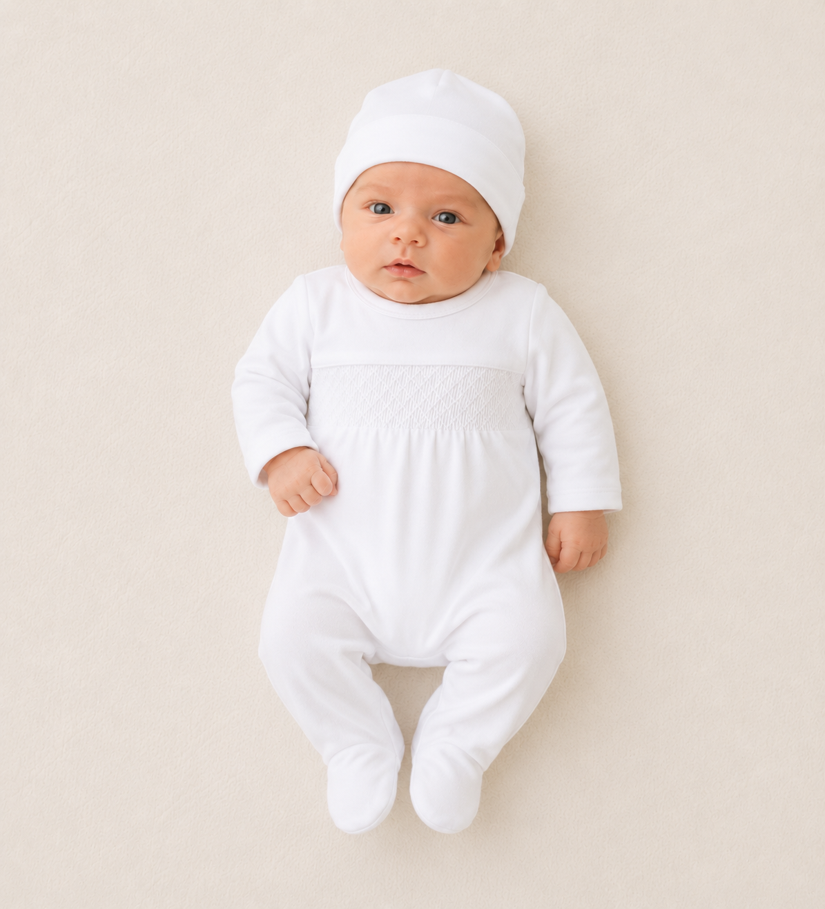 Mameluco con gorrito blanco- Pima (bordado +$150)