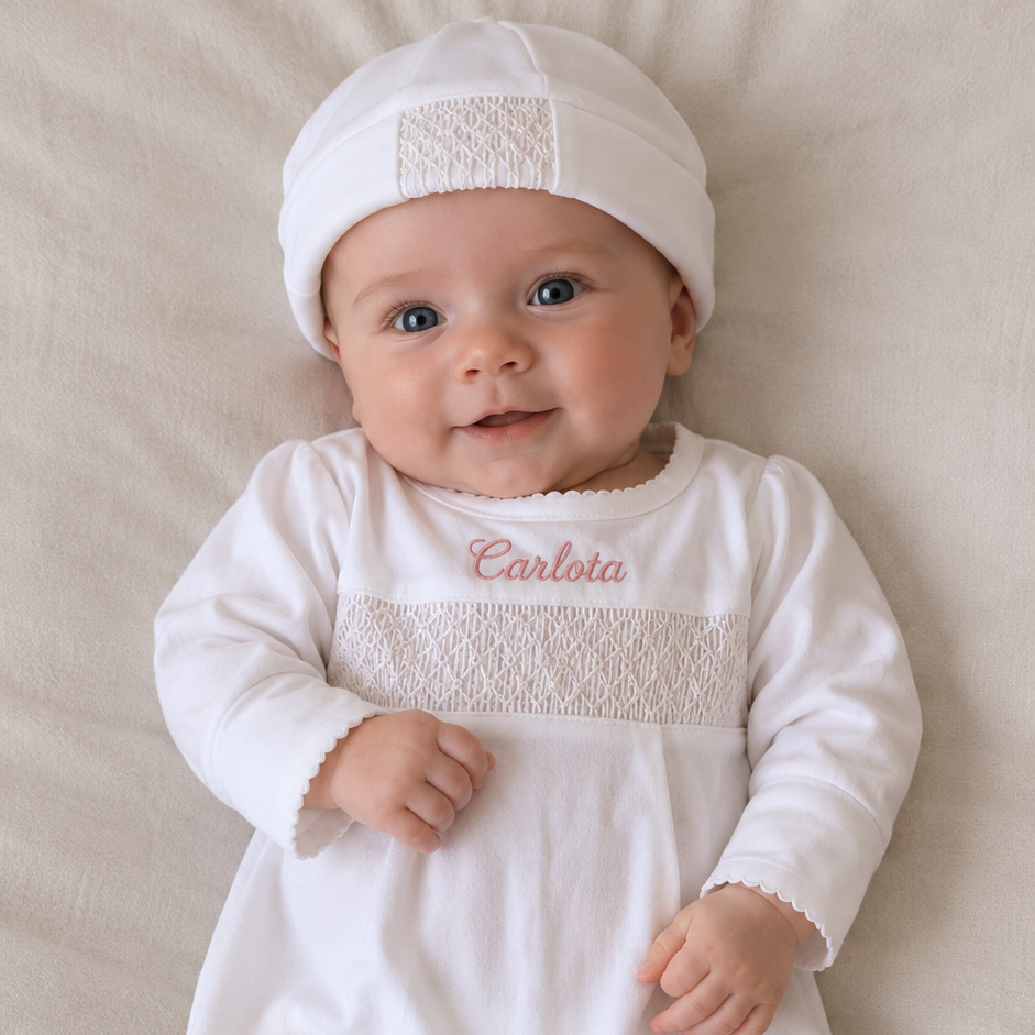 Mameluco con gorrito smock- Pima (bordado +$150)