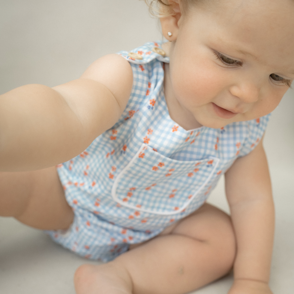 Bombacho Daniela vichy azul mini flor