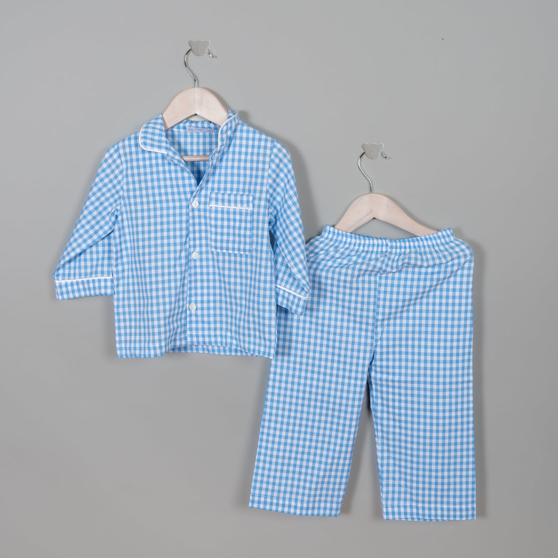 Pijama de pantalón vichy azul