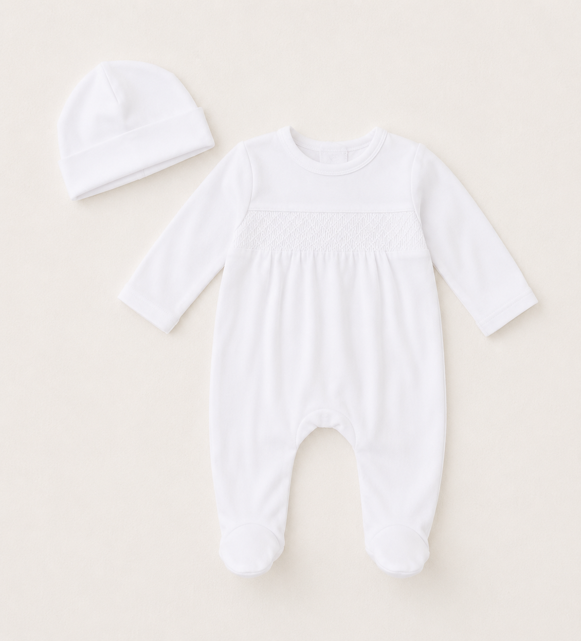 Mameluco con gorrito blanco- Pima (bordado +$150)