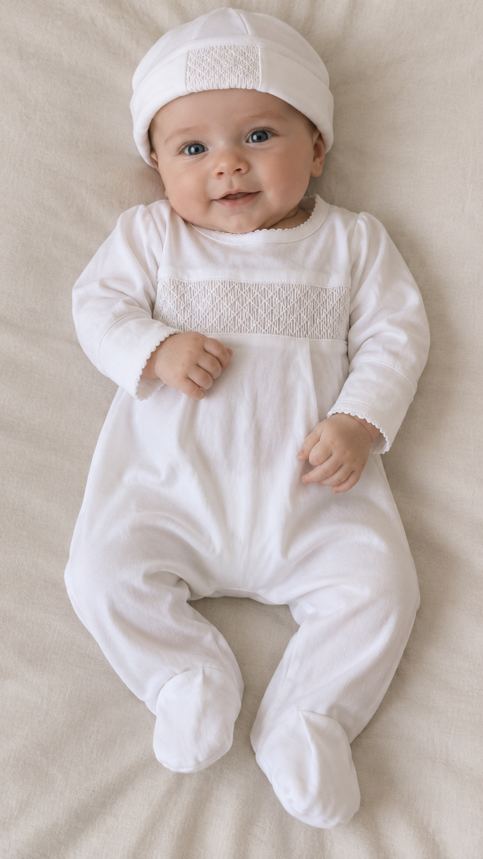 Mameluco con gorrito smock- Pima (bordado +$150)