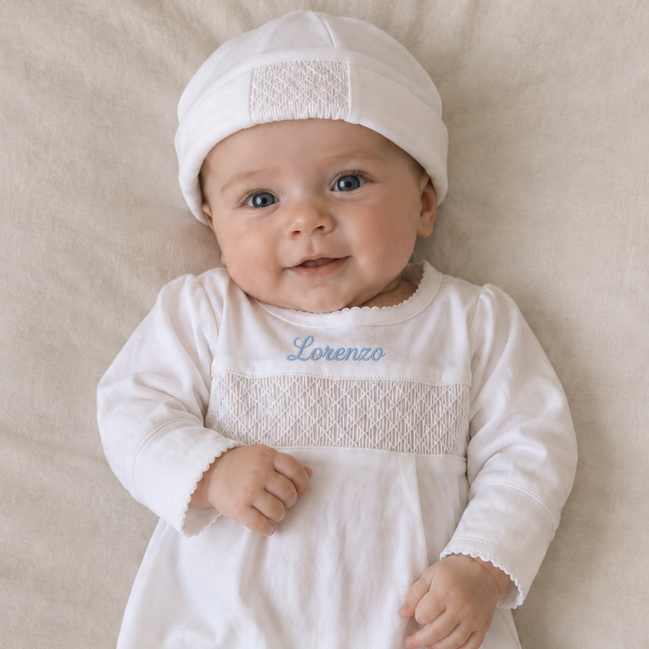 Mameluco con gorrito smock- Pima (bordado +$150)